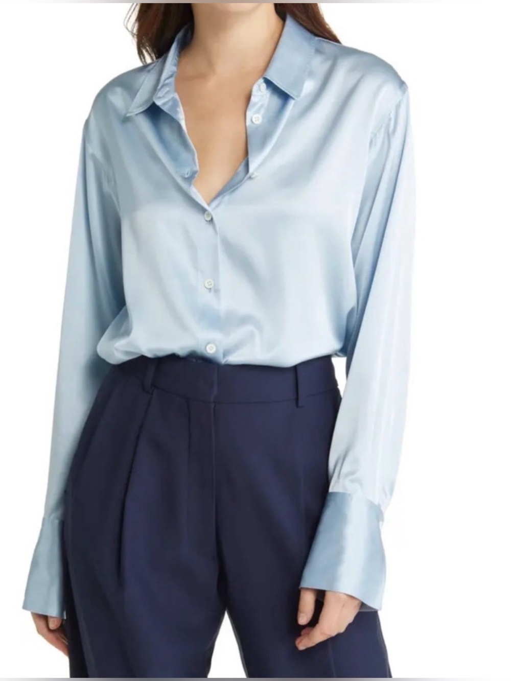 Frame NWT The Standard Shirt Silk‎ Blue Button Down Collar Size Large